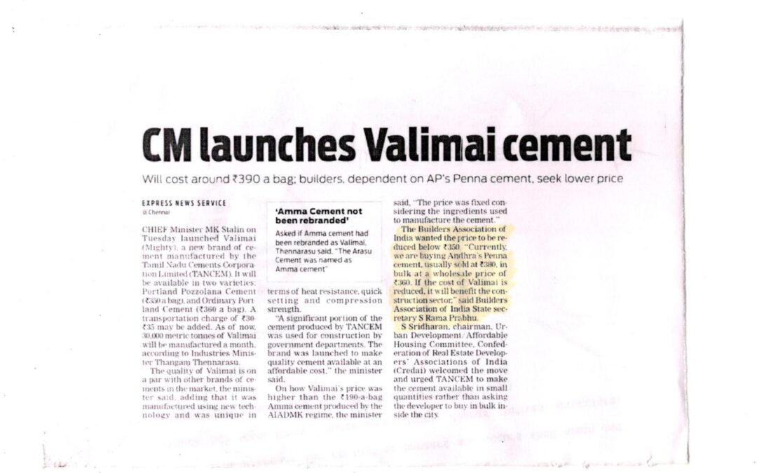 CM launches Valimai Cement