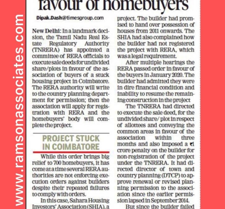 TNRERA Committee to execute sale deeds in favour of homebuyers…