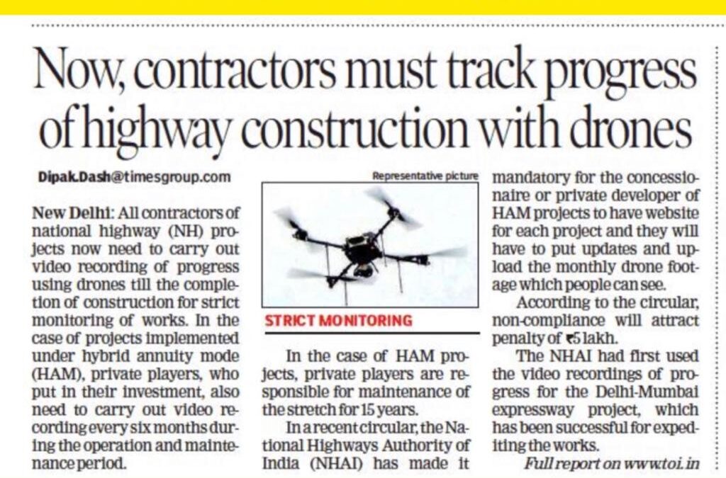 Now, Contractors must track progress of highway construction with drones….