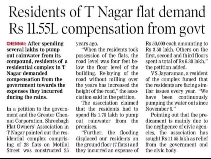 Residents of T Nagar flat demand Rs 11.55L compensation from Govt…